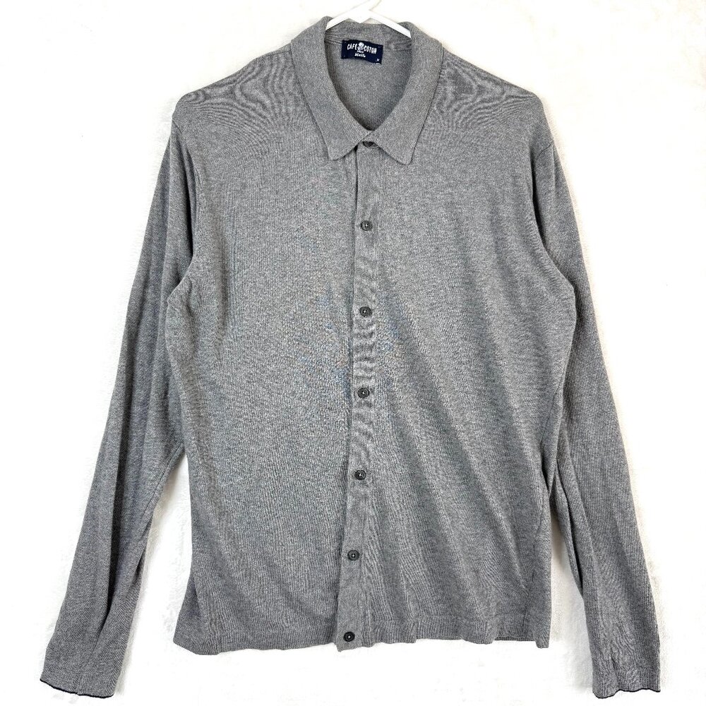 CAFE COTON Paris Portofino Preppy Collared Cotton Cardigan Sweater Mens L Gray